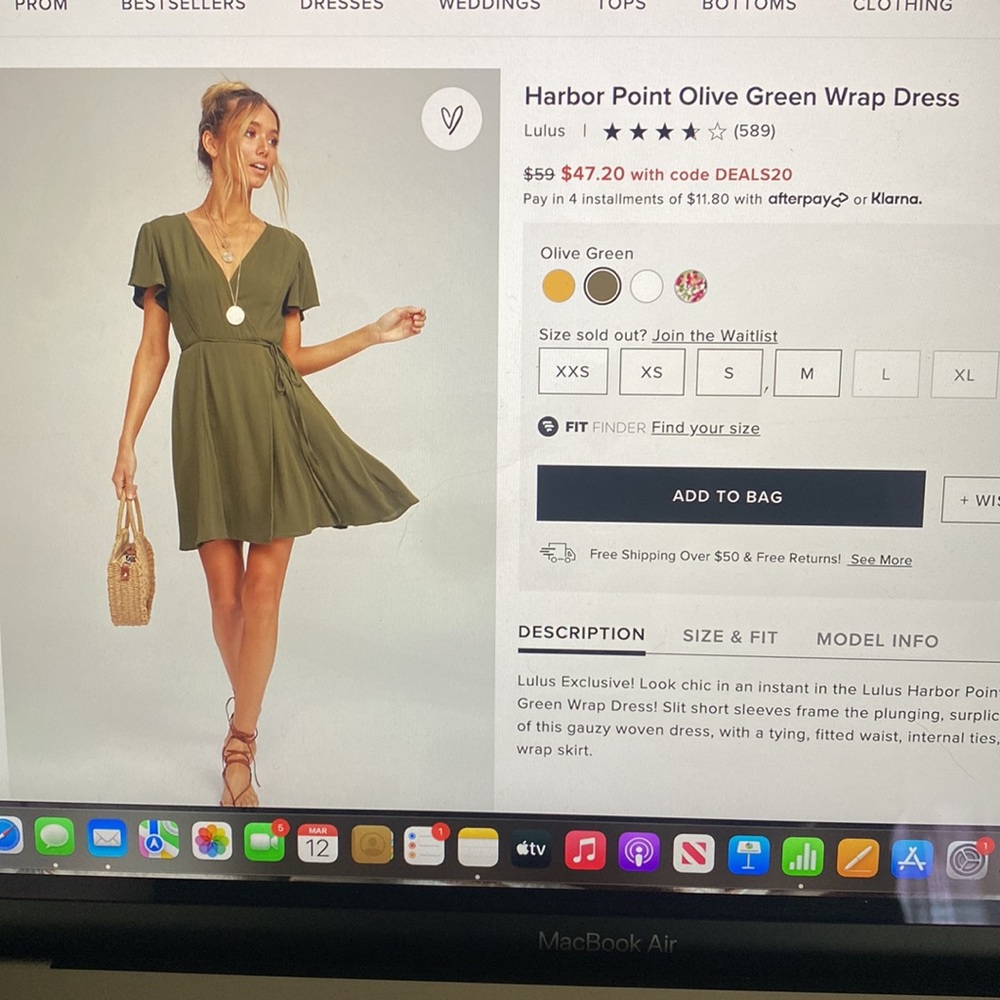 Lulu’s Harbor Point Olive Green Wrap Dress XS